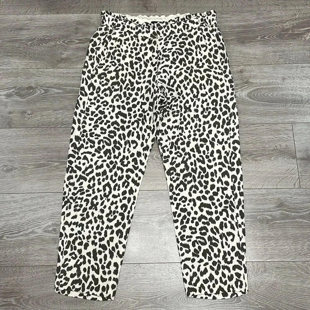 J. Crew Ruffle Waist Linen Blend Leopard Pants 6